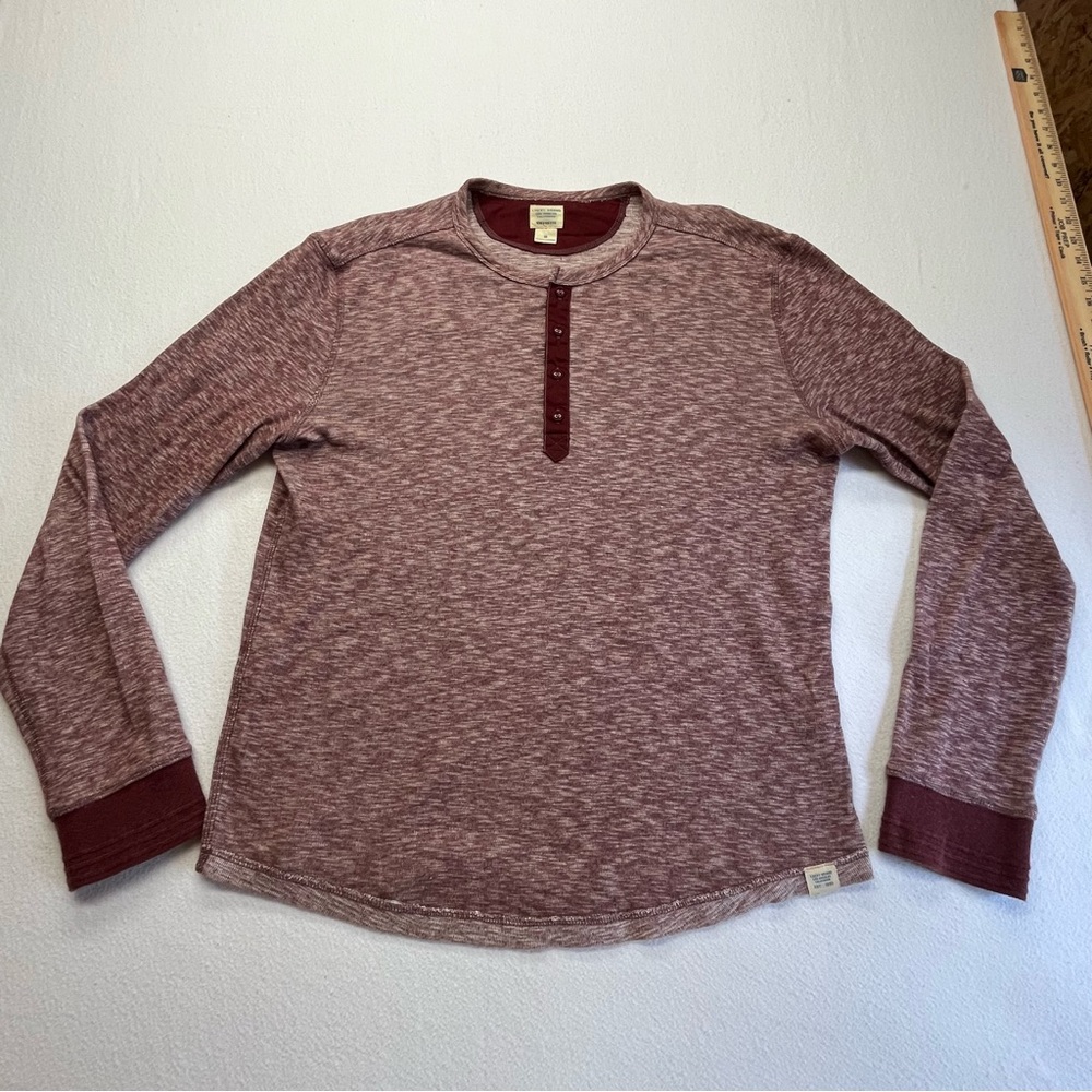 Lucky Brand Men's Long Sleeve Henley Shirt Space Dye Maroon Medium Casual